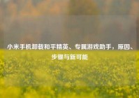 小米手机卸载和平精英、专属游戏助手，原因、步骤与新可能