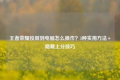 王者荣耀投屏到电脑怎么操作?3种实用方法+隐藏上分技巧