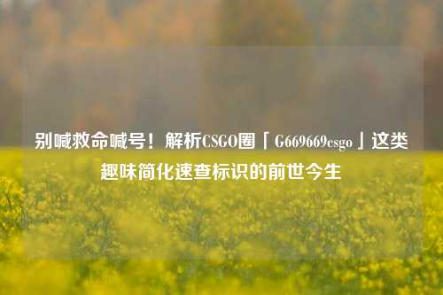 别喊救命喊号!解析CSGO圈「G669669csgo」这类趣味简化速查标识的前世今生