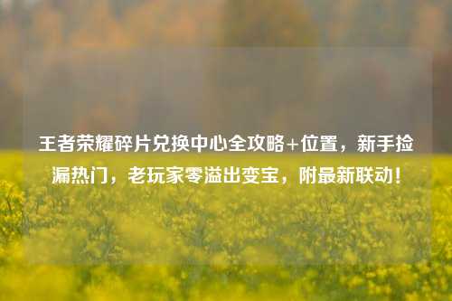 王者荣耀碎片兑换中心全攻略+位置,新手捡漏热门,老玩家零溢出变宝,附最新联动!