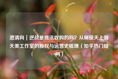 澄清向｜逆战是腾讯收购的吗？从琳琅天上到天美工作室的股权与运营史梳理（知乎热门疑问）