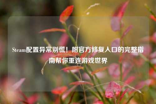 Steam配置异常别慌!附官方修复入口的完整指南帮你重连游戏世界