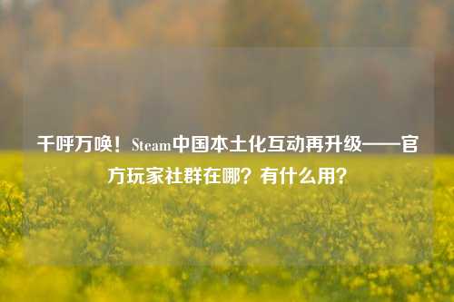 千呼万唤!Steam中国本土化互动再升级——官方玩家社群在哪?有什么用?