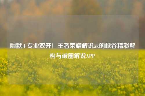 幽默+专业双开!王者荣耀解说ak的峡谷精彩解构与破圈解说APP