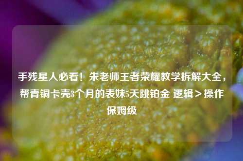 手残星人必看!朱老师王者荣耀教学拆解大全,帮青铜卡壳3个月的表妹5天跳铂金 逻辑>操作保姆级