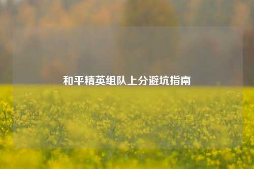和平精英组队上分避坑指南
